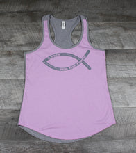 Load image into Gallery viewer, A Sign for the Times Tank Top, Fish, Christian, Color Variations Available in White/Pink and Purple/Gray