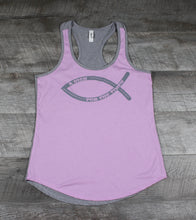 Load image into Gallery viewer, A Sign for the Times Tank Top, Fish, Christian, Color Variations Available in White/Pink and Purple/Gray
